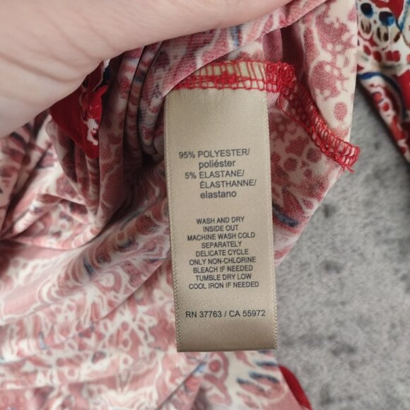 Rafaella‎ Womens Tunic Top S Red Paisley Grommet Button Trim Stretch Career - Picture 7 of 10